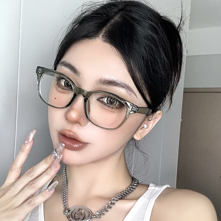 方形复古百搭素颜近视个性绿