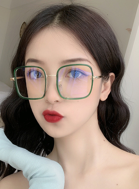 绿色网红款方框近视眼镜女有度数可配眼睛框架素颜韩版潮大脸显瘦