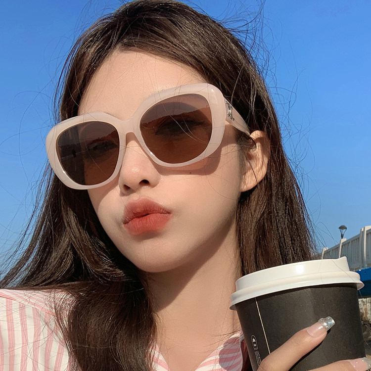 韩系少女裸粉色复古大方框圆脸显瘦太阳眼镜网红墨镜高级近视墨镜