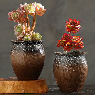 多肉花盆陶瓷特价清仓老桩手绘大号肉肉植物大口径粗陶盆透气包邮