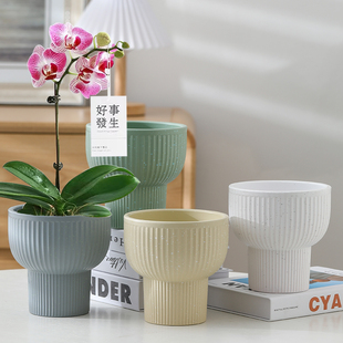 花盆陶瓷高脚白色简约艺术家用北欧冬青蝴蝶兰专用绿植多肉小花盆