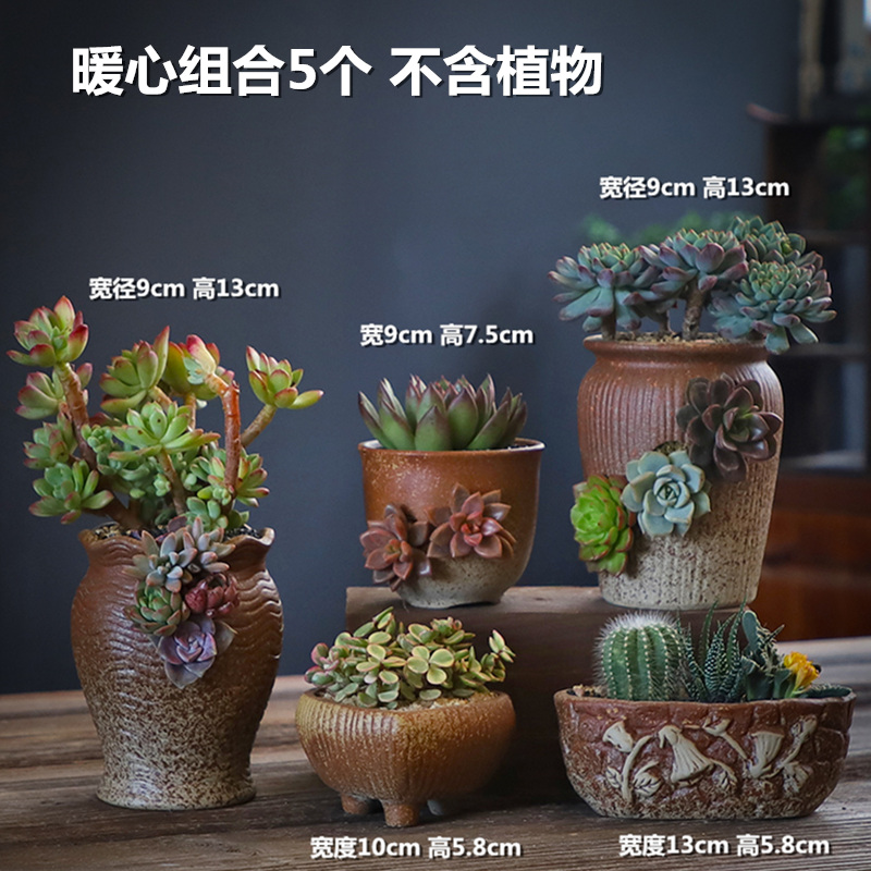 多肉花盆组合套装透气粗陶简约个性肉肉植物特价清仓包邮小号老桩