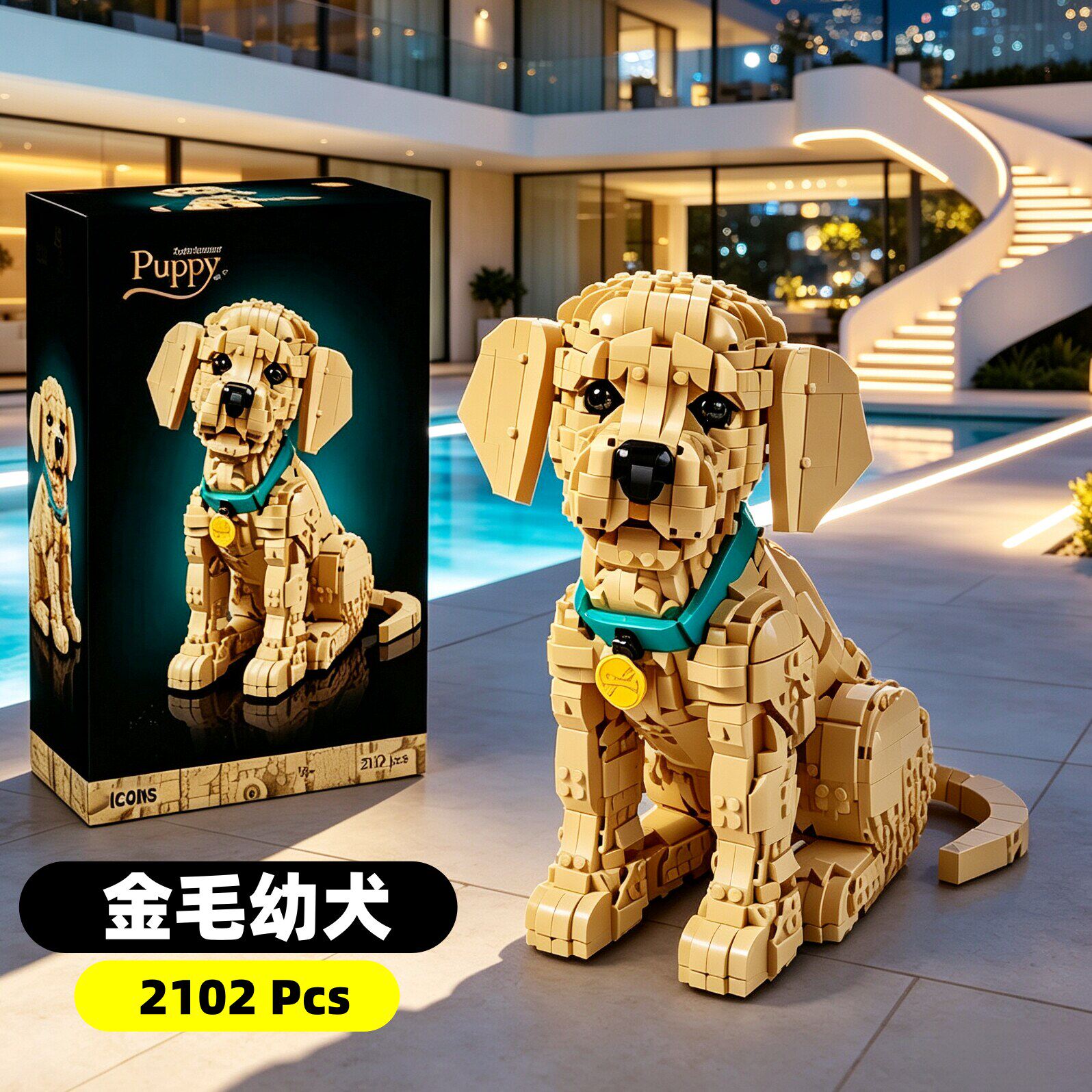 2026新款金毛幼犬男女孩子宠物小狗动物模型儿童益智拼装积木玩具