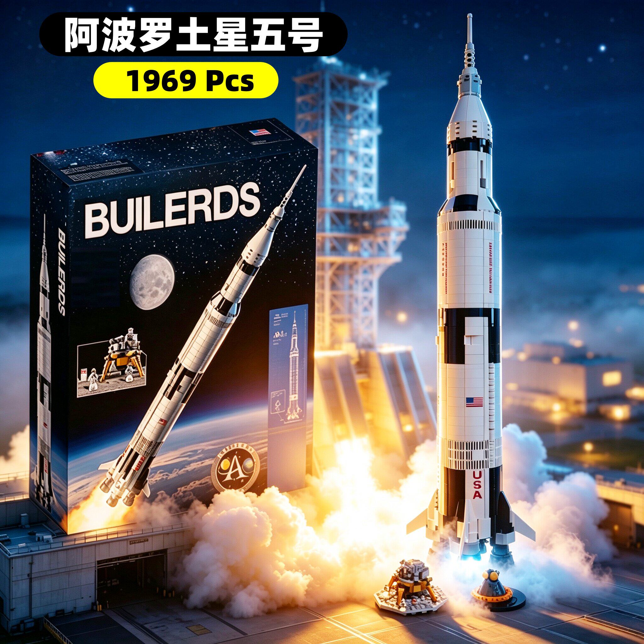 NASA阿波罗土星五号火箭高难度巨大型男孩子益智拼装积木玩具模型