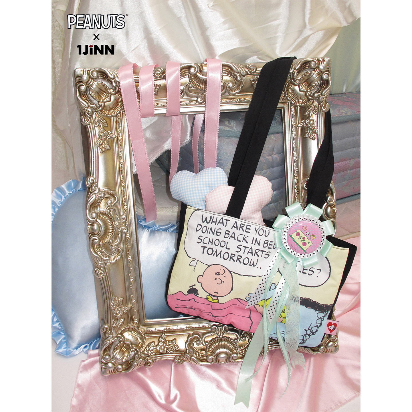 1JINNSTUDIOxSNOOPY史努比联名漫画印花撞色充棉单肩手提包托特包