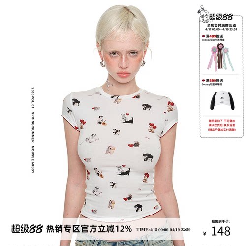 1JINNSTUDIO猫狗印花短袖T恤