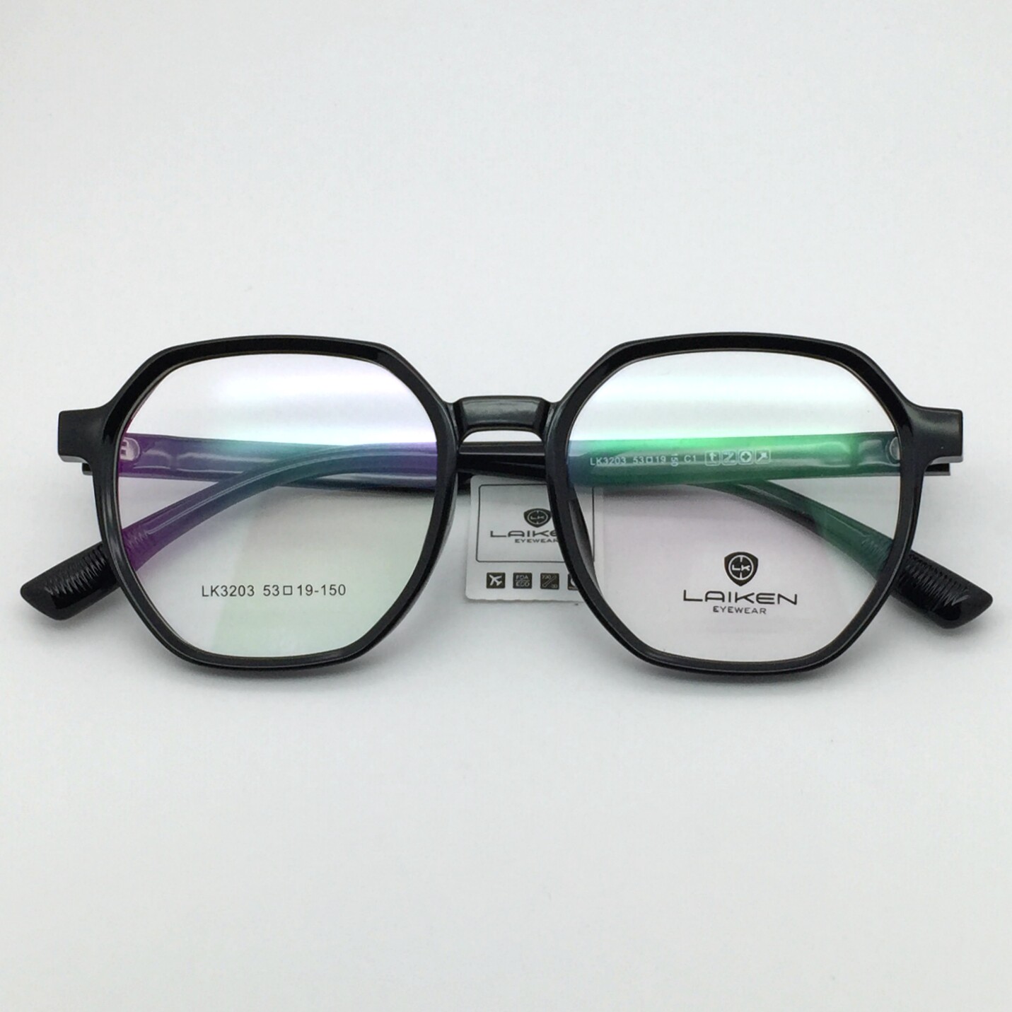 laiken莱肯眼镜架黑色超轻网红多边形大框眼镜配近视防蓝光lk3203