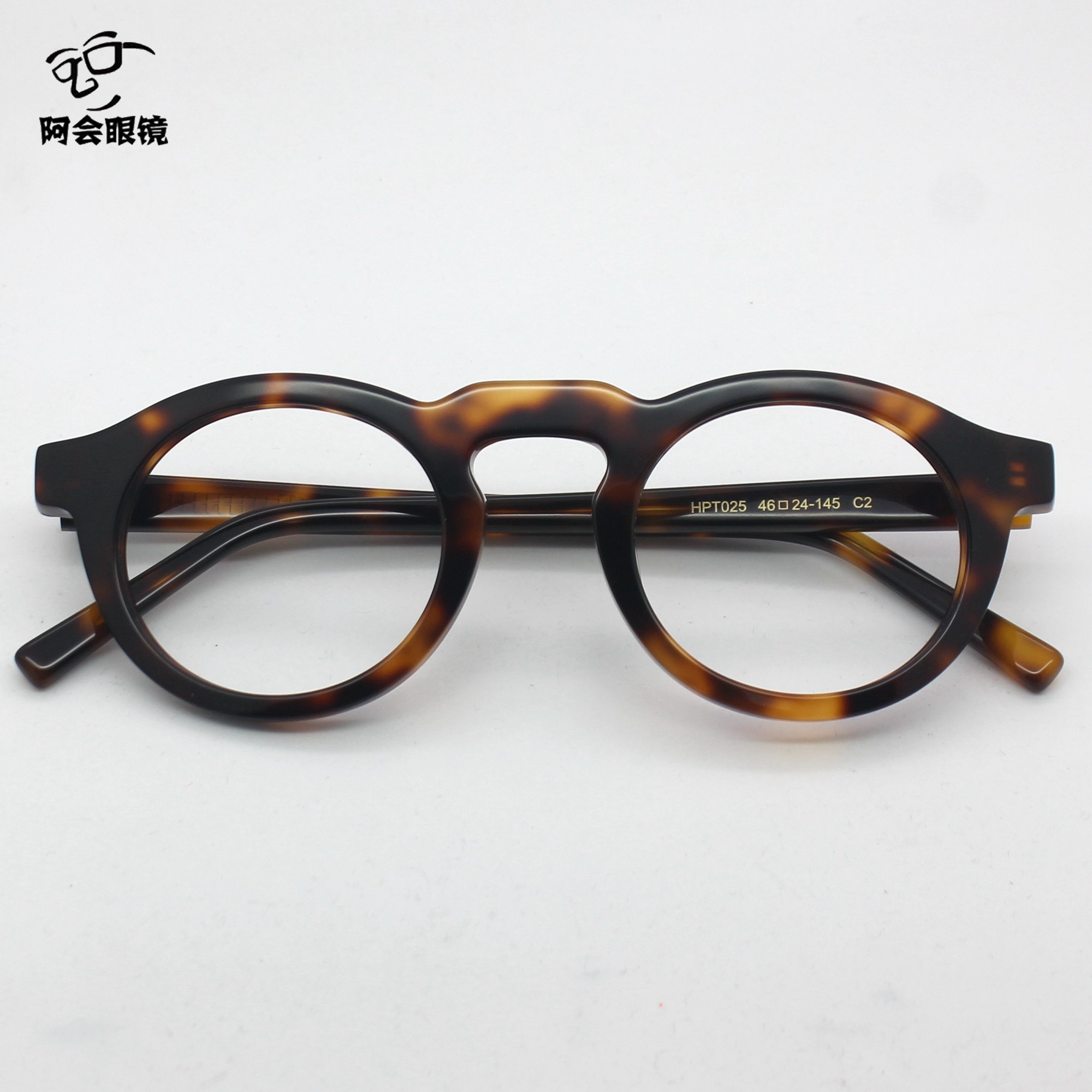 坂本龙一同款眼镜日本玳瑁复古板材黑色小圆框手工眼镜架男配近视