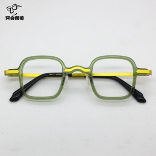 个性拼色日系小众眼镜框复古正方形板材手工眼镜架男配高度数近视