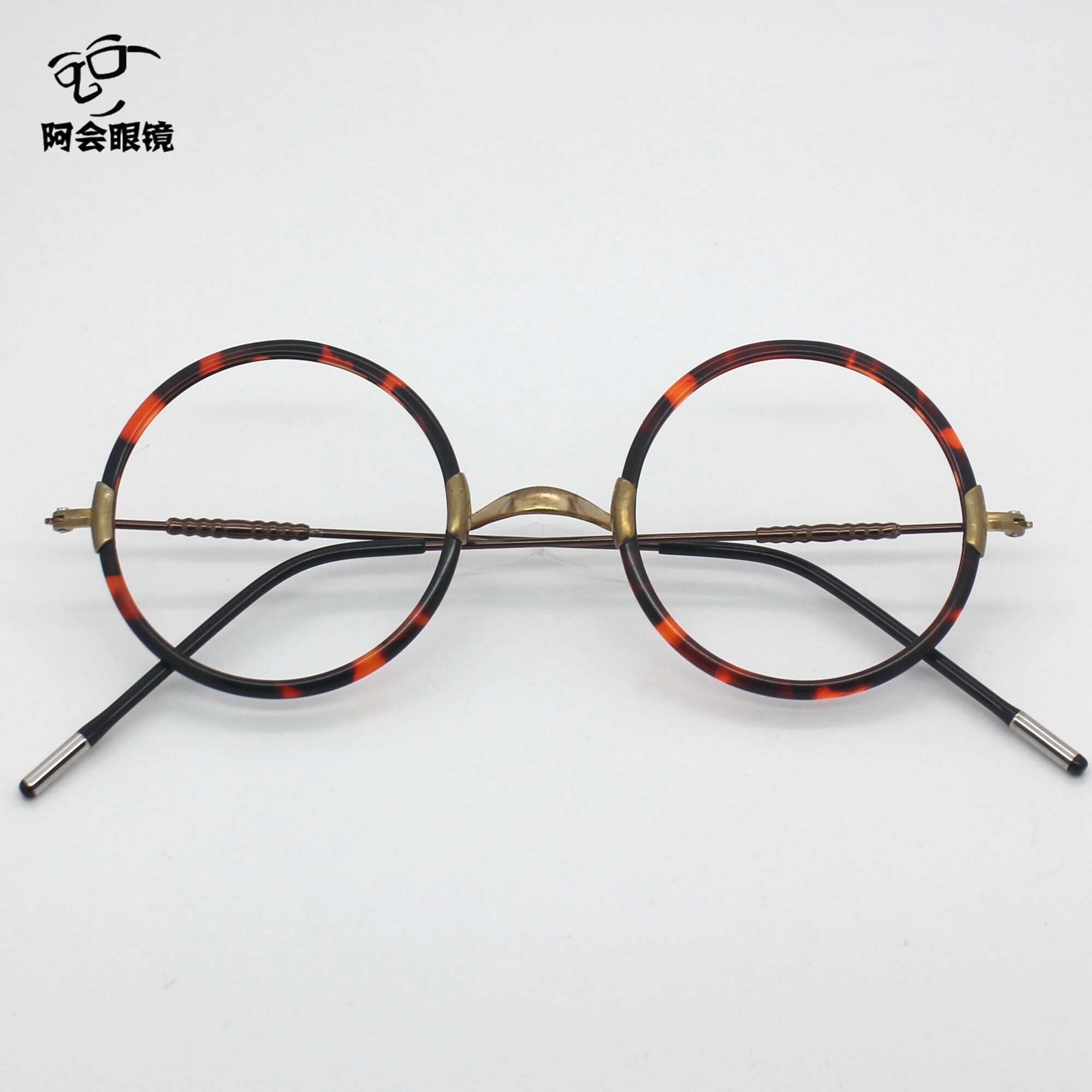 复古民国做旧风圆形小框眼镜架玳瑁色板材金丝腿老式手工眼镜近视