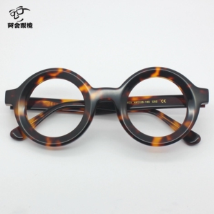 复古黑色全圆形小众眼镜框粗厚宽边板材日本手工眼镜架女配近视男