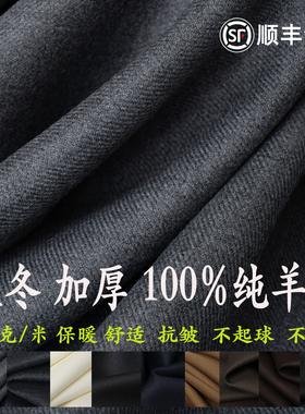 进口秋冬加厚100%羊毛西服面料500克/米精纺粗斜纹西服裤子布料