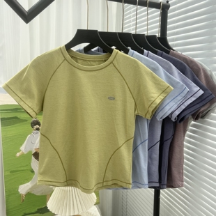 春夏明线设计弹力速干短袖 T恤女 收腰剪裁遮肚藏肉不挑身材插肩袖