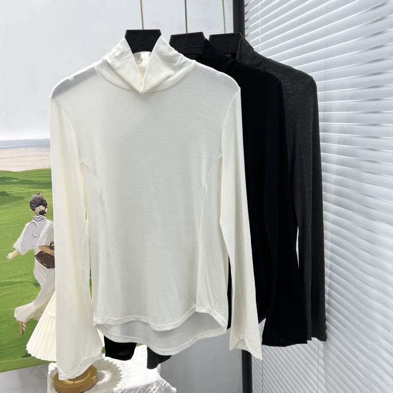 试衣间~日系经典简约长袖内搭基础款宽松显瘦高领打底衫羊毛上衣