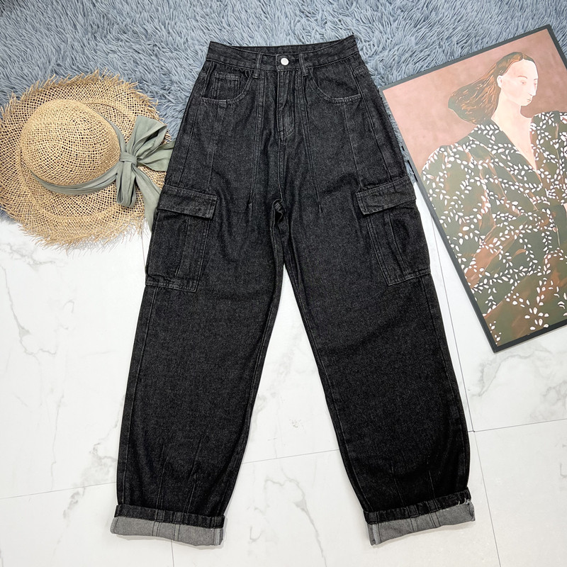 王炸裤型！巨爱日系复古风工装多袋牛仔哈伦直筒裤黑灰色拖地裤女,女装/女士精品,牛仔裤,淘宝优惠券,粉丝福利购,淘宝优惠卷