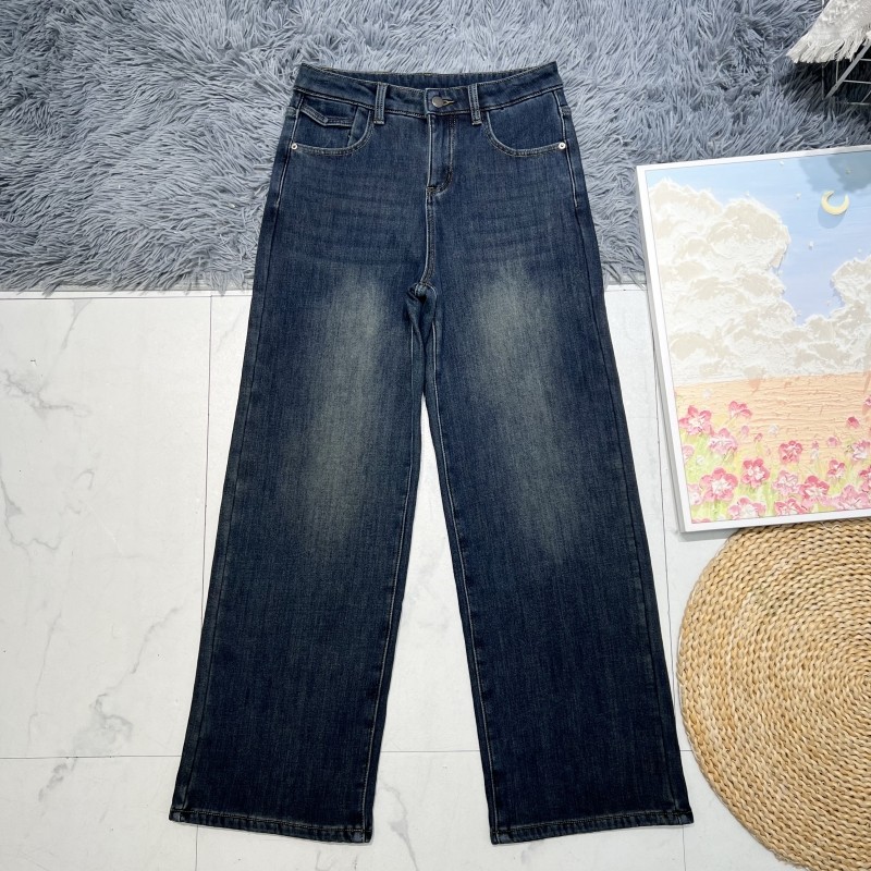 梨形身材bi备 一条过冬 加厚加绒复古弹力直筒牛仔裤窄版阔腿裤