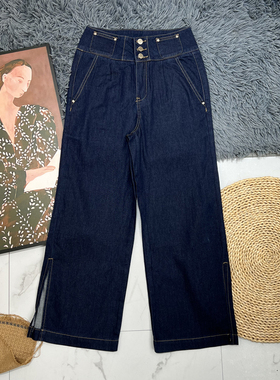 就是这个调调！拉家莱赛尔面料bi备深蓝色高腰开衩阔腿裤拖地裤夏