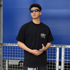 JGOR国潮牌原创美式街头刺绣印花字母重磅小领口短袖T恤男女纯棉