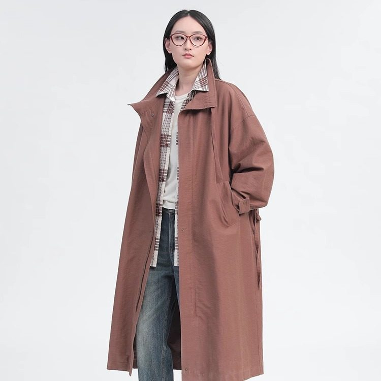 竹林石屋2025年秋款505231228宽松简约纯色净版中长款风衣