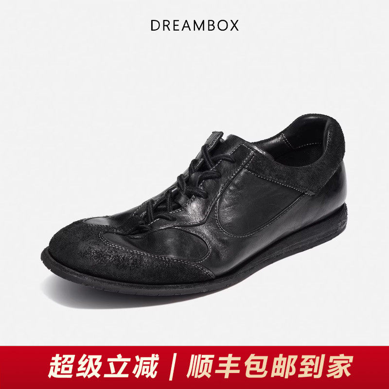 DREAMBOX钧博水洗马皮平底休闲板鞋2025新款软底软面男士德训鞋