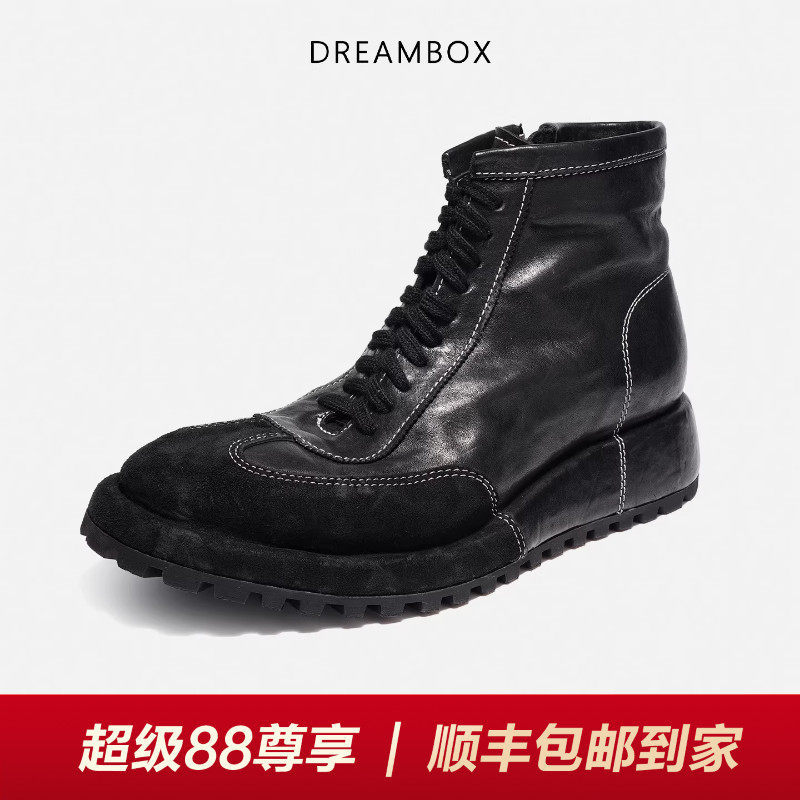 DREAMBOX钧博2025秋冬新款高帮鞋防滑厚底马丁靴水洗马皮工装男靴