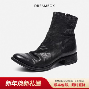DREAMBOX钧博进口袋鼠皮尖头皮靴纯手工复古靴子暗黑先锋潮酷男靴