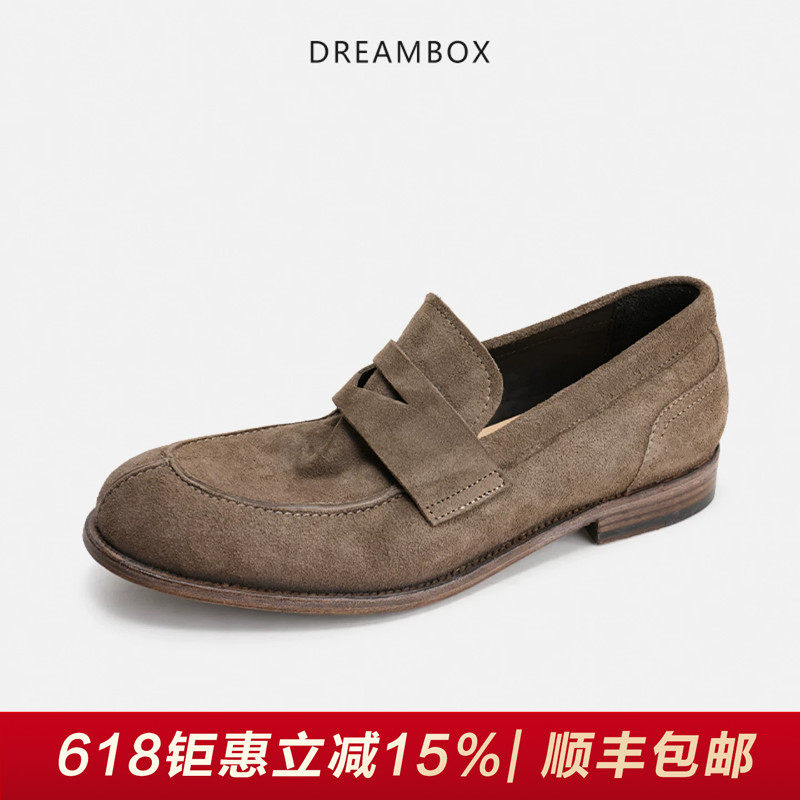 DREAMBOX钧博vibram乐福鞋水洗马皮透气休闲皮鞋夏季薄款懒人男鞋
