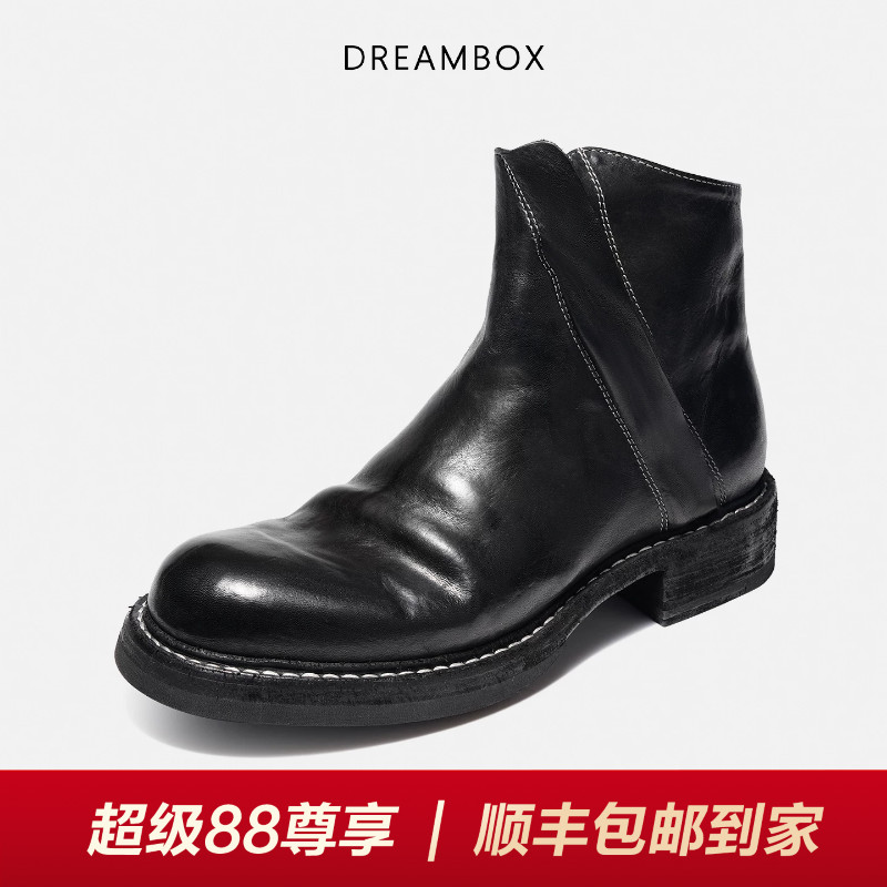 钧博水洗马皮侧拉链英伦复古皮靴