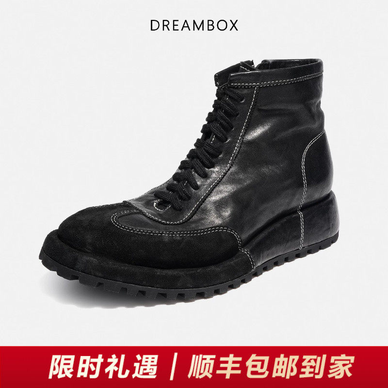 DREAMBOX钧博2025秋冬新款高帮鞋防滑厚底马丁靴水洗马皮工装男靴
