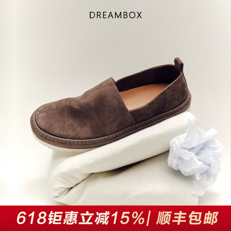 DREAMBOX钧博意大利XL发泡底轻便渔夫鞋石洗马皮一脚蹬懒人乐福鞋