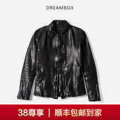DREAMBOX钧博水洗做旧马皮翻领皮衣阿美咔叽中短款 机车皮夹克外套
