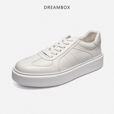 dreambox钧博鹿皮小白鞋男厚底增高白色休闲板鞋夏季轻便透气男鞋