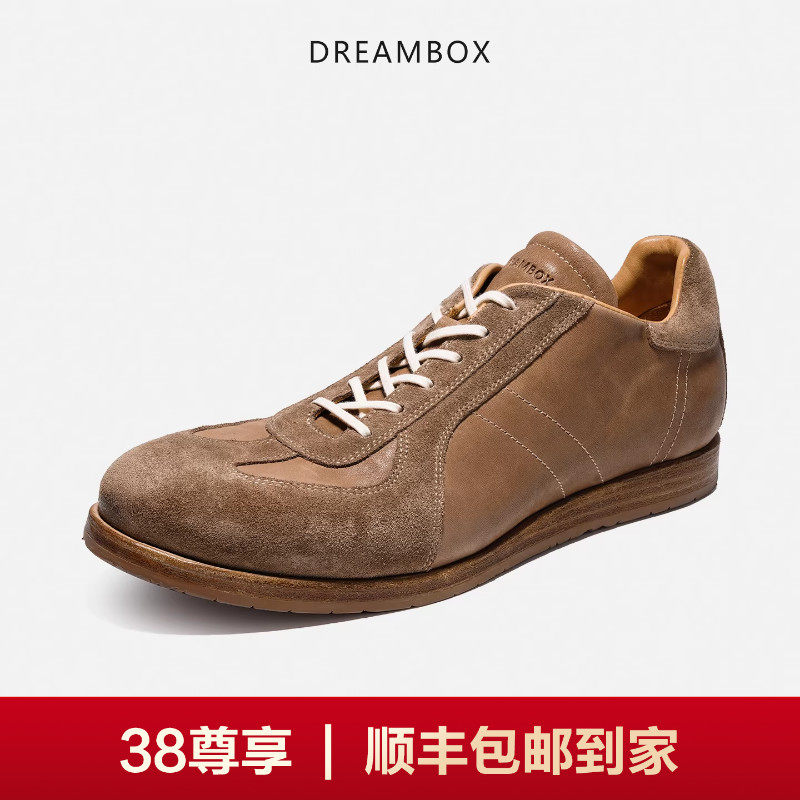 DREAMBOX钧博水洗马皮德训鞋纯手工平底运动休闲板鞋软底透气男鞋