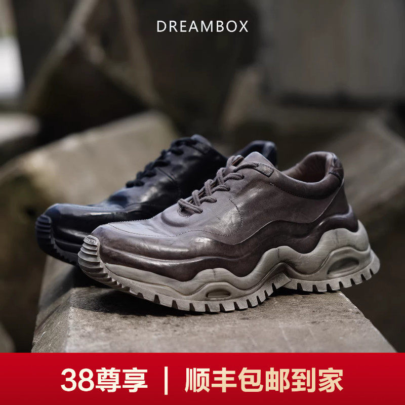 DREAMBOX钧博舒适透气马皮厚底老爹鞋手工水洗做旧户外运动休闲鞋