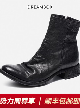 DREAMBOX钧博进口袋鼠皮尖头皮靴纯手工复古靴子暗黑先锋潮酷男靴