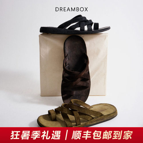 钧博水洗马皮平底罗马凉鞋
