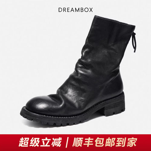 钧博马皮英伦厚底后拉链男靴