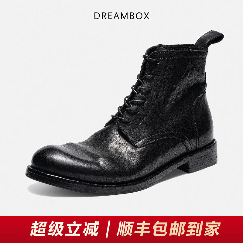 DREAMBOX钧博石洗马皮高帮男靴2025秋冬新款英伦风舒适马丁靴