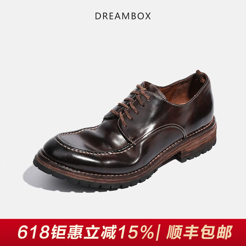 DREAMBOX钧博高端意大利马臀皮商务休闲皮鞋手工固特异皮底英伦鞋