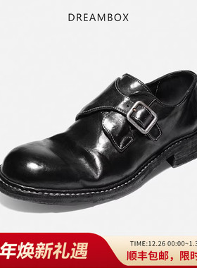 dreambox钧博vibram水洗马皮绅士孟克鞋2025新款舒适套脚休闲皮鞋