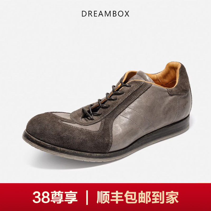 DREAMBOX钧博水洗马皮舒适透气德训鞋英伦复古休闲软皮手工男鞋