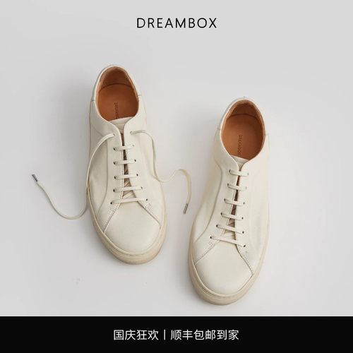 钧博石洗马皮平底纯手工小白鞋