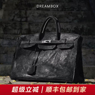 DREAMBOX钧博暗黑伤痕缩纹马臀皮手提包水洗复古单肩包大容量挎包