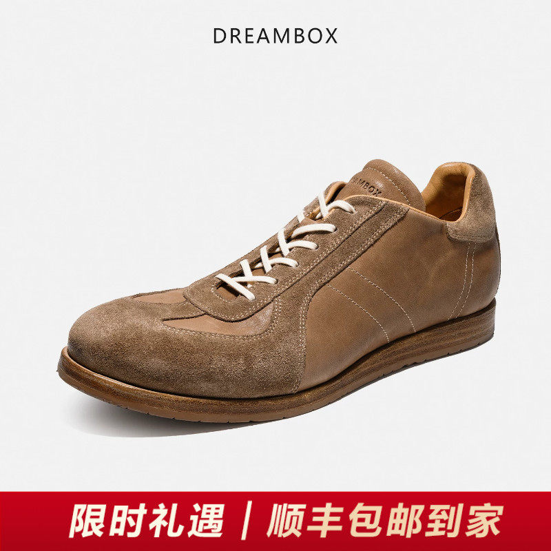 DREAMBOX钧博水洗马皮德训鞋纯手工平底运动休闲板鞋软底透气男鞋