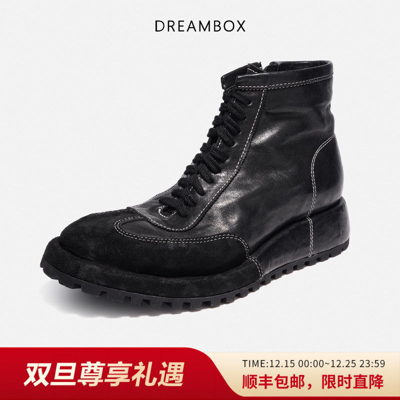 DREAMBOX钧博2025秋冬新款高帮鞋防滑厚底马丁靴水洗马皮工装男靴