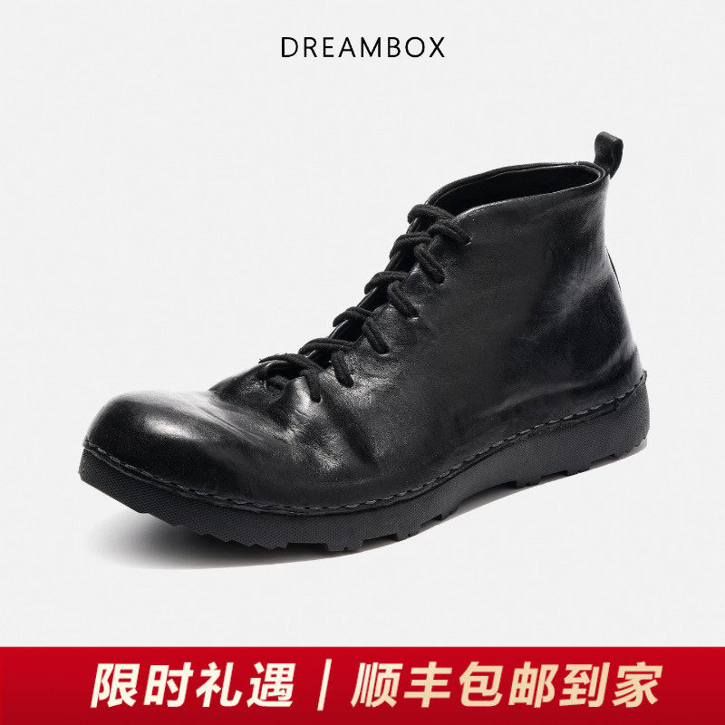 DREAMBOX钧博马丁靴水洗马皮舒适透气高帮男鞋春夏英伦百搭工装靴
