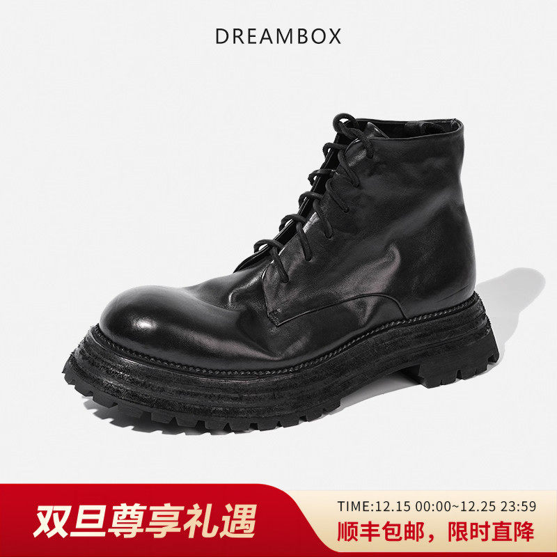 dreambox钧博新款男靴vibram防滑耐磨高帮手工马皮马丁靴英伦潮