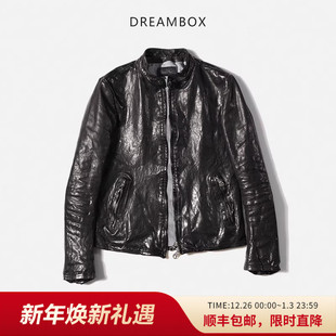 外套 皮衣男痞帅机车夹克秋冬男装 dreambox钧博洗水马皮做旧经典 款