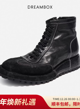 DREAMBOX钧博2025秋冬新款高帮鞋防滑厚底马丁靴水洗马皮工装男靴