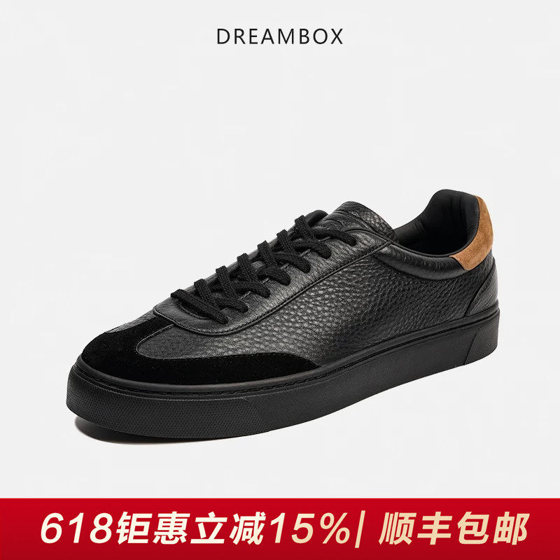 DREAMBOX钧博vibram真皮平底休闲板鞋透气轻便德训鞋男士小黑鞋